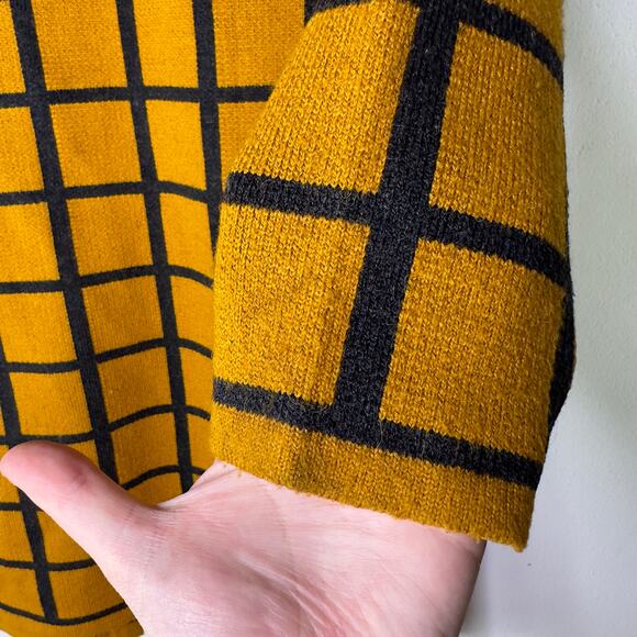 Vintage Poulrok Womens Large Sweater Jacket Knit Full Zip Yellow Black Rose Wool - Picture 6 of 13